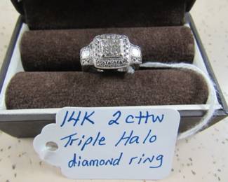 14K 2 cttw Triple Halo Diamond Ring