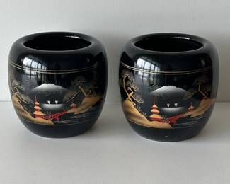 Pair of Black Lacquered Chinoiserie Planters
