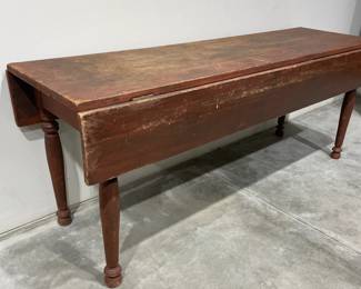 6 Foot Drop Leaf Harvest Table in Old Red Paint