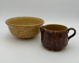 Yellowware Spongeware Bowl & Bennington Pitcher