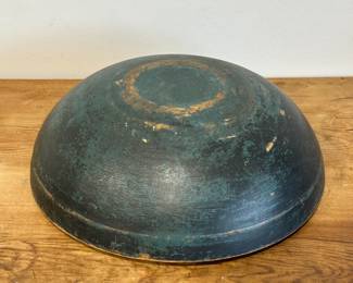 Large Round Wooden Dough Bowl in Old Blue Paint