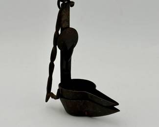 Early Wrought Iron Double Betty Fat Lamp