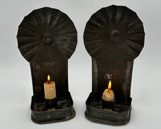 Pair of Early Tin Sunburst Candle Sconces