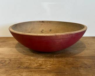 Large Round Wooden Dough Bowl in Old Red Paint