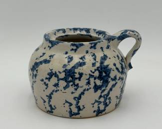 Blue & White Spongeware Bean Pot