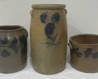 Blue Decorated Stoneware Crocks