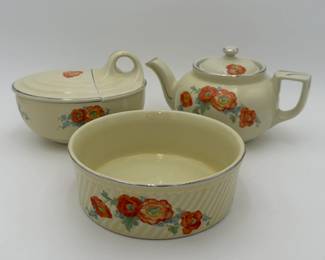 3 Hall's Pottery Orange Poppy Pieces