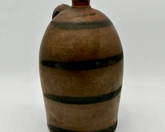 Early Blue Decorated Striped Redware Jug