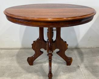 Round Walnut Victorian Parlor Table