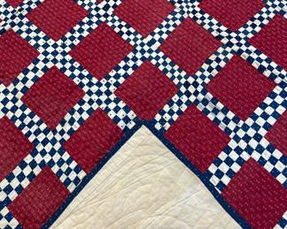 Country Red, White and Blue Hand Stitched Quilt with Pencil Marks