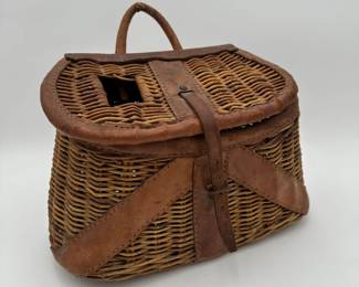 Wicker & Leather Fishing Creel Basket