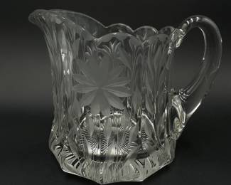 Signed Heisey Etched Cut Water Pitcher