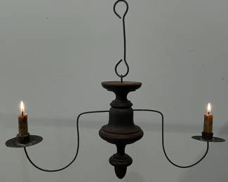 Wooden and Tin 2 Arm Hanging Candle Lamp