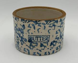 Blue & White Spongeware Butter Crock