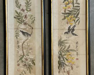 2 Bird & Floral Etchings in Frames