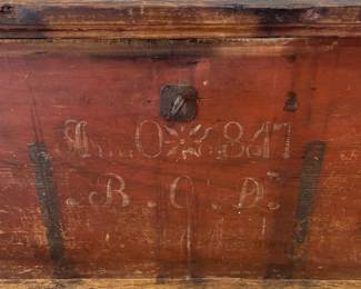 Dated 1847 Immigrants Trunk in Old Red