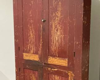 Blind Door Corner Cupboard in Old Red Paint