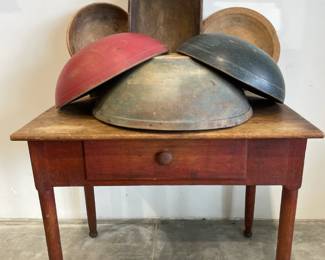 Collection of Wooden Dough Bowls in Old Paint