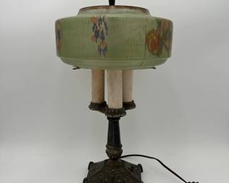 Art Nouveau Lamp with Green Reverse Painted Shade