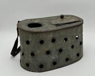 Unusual Early Tin Fishing Creel Basket