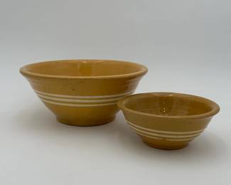 2 Yellowware Banded Bowls