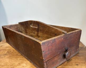 Unusual Divided Tool Carrier with 2 Drawers in Old Red Wash