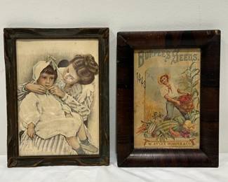 2 Framed Advertising and Calendar Prints Incl. Burpees Seeds