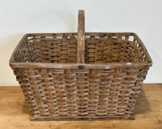 Rectangular Basket with Wood Handle and Bottom