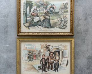 2 Puck Political Cartoons in Frames