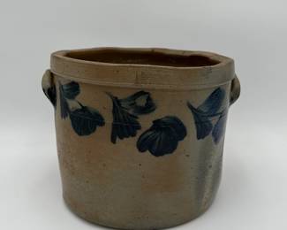 Blue Decorated 1 1/2 Gallon Stoneware Crock
