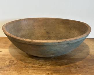 Large Round Wooden Dough Bowl in Old Paint