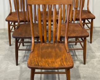Set of 6 Solid Plank Seat Dining Chairs