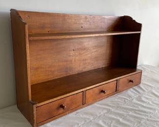 Pine Wall Shelf with Drawers