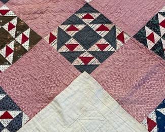 Hand Stitched Red & Misc. Quilt