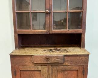 Early Step Back Cupboard in Old Red Paint
