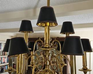 Late 20th Century Solid Brass Williamsburg Georgian Style 9 Arm Chandelier Attributed to Chapman