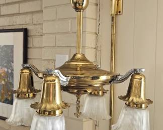 Neoclassical Brass Four Arm Chandelier