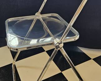 4 Vintage Italian Plia Folding Chairs Clear Acrylic by Giancarlo Piretti for Castelli, 1970s