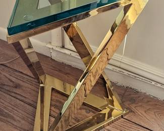 Mid-Century Modern Milo Baughman Era Brass & Glass Pedestal Side Table