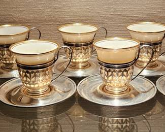Lenox China Demitasse Cups with Sterling Silver Liners & Saucers