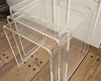 Set of 3 Waterfall Style Lucite Nesting Tables Circa 1970