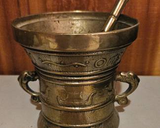 Brass Dragon Handle Mortar and Pestle 