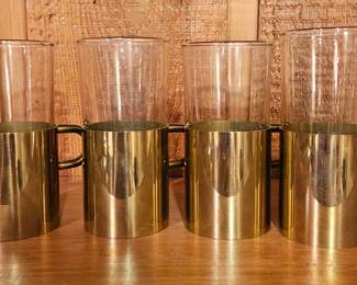 Set of 4 Vintage Brass and Glass Irish Coffee / Turkish Coffee Mugs