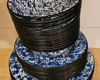 Enamelware  Blue White Splatterware 