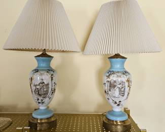 Pair of Fine Hand Painted Glass Lamps