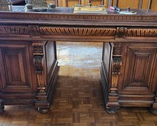 Antique French Renaissance Style Carved Oak Desk