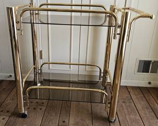 Mid Century Modern Brass and Glass Bar Cart