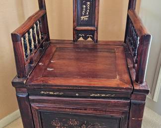 Antique Chinese Qing Dynasty Style Inlayed and Carved Storage Chair