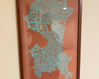 76 SeattleNeighborhoodMapBrickRedFramedPrint