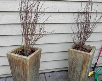 139 PairofTallSquareGreenRusticCeramicPlanterswPlants